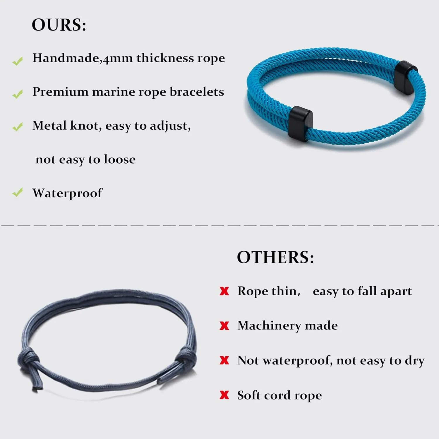 TempBeau Nautical Braided Rope Bracelets Set - 6 Pcs Adjustable Braided Cord Bracelet, Handmade Navy Marine String Bracelet with Metal Knot, Men Women Braided Bracelets Gifts