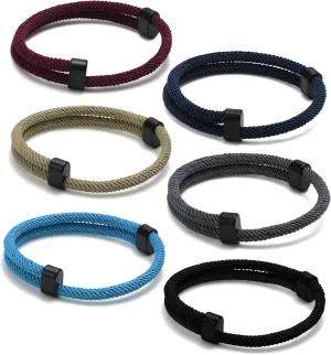 TempBeau Nautical Braided Rope Bracelets Set - 6 Pcs Adjustable Braided Cord Bracelet, Handmade Navy Marine String Bracelet with Metal Knot, Men Women Braided Bracelets Gifts