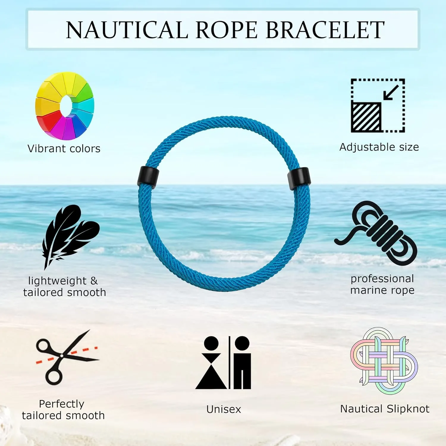 TempBeau Nautical Braided Rope Bracelets Set - 6 Pcs Adjustable Braided Cord Bracelet, Handmade Navy Marine String Bracelet with Metal Knot, Men Women Braided Bracelets Gifts