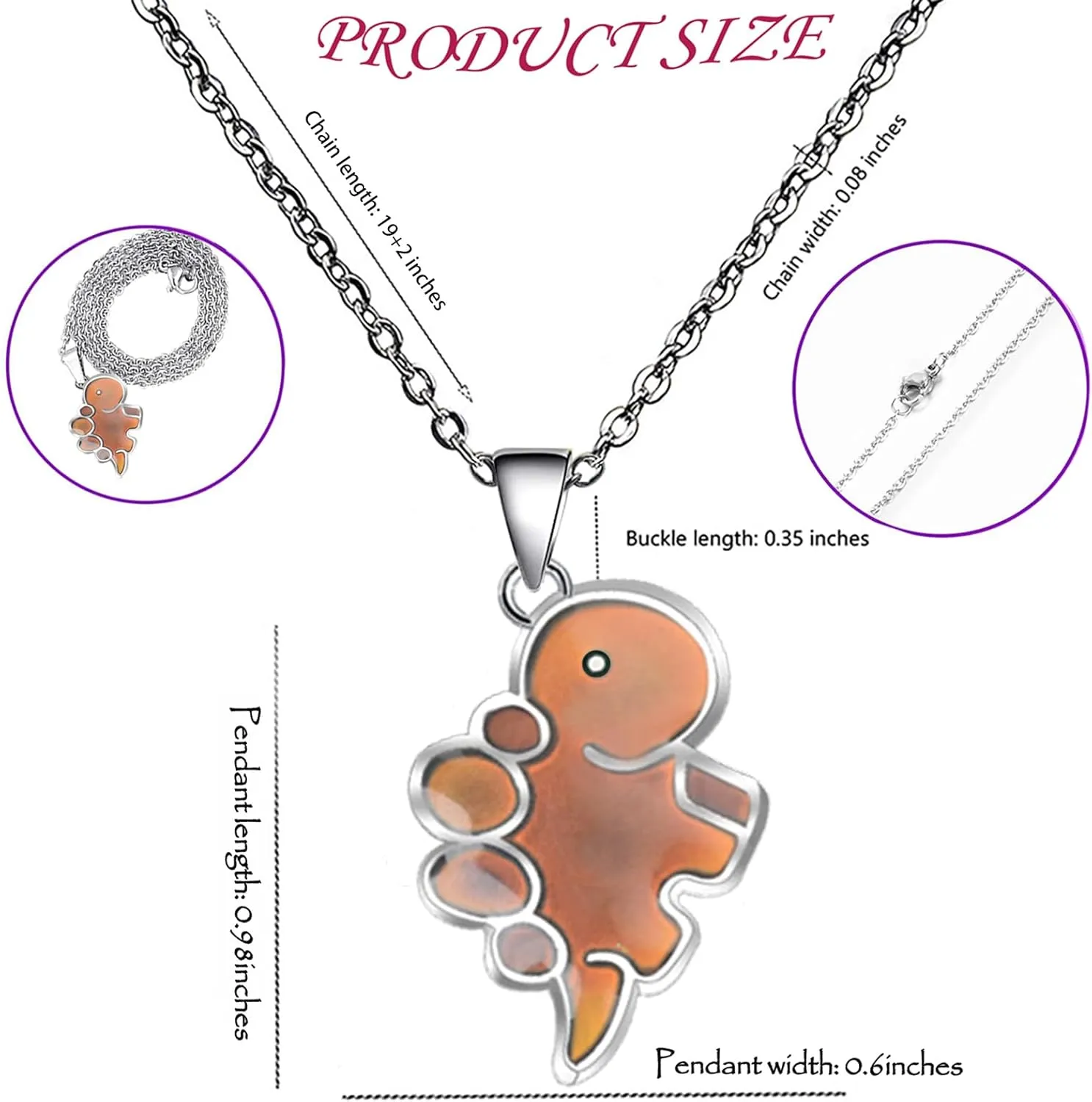 Temperature Sensing Color Changing Pendant Necklace Love Heart Butterfly Lucky Turtle Moon Star Mood Dinosaur Necklace for Women Men Teens Friend Couples Gift