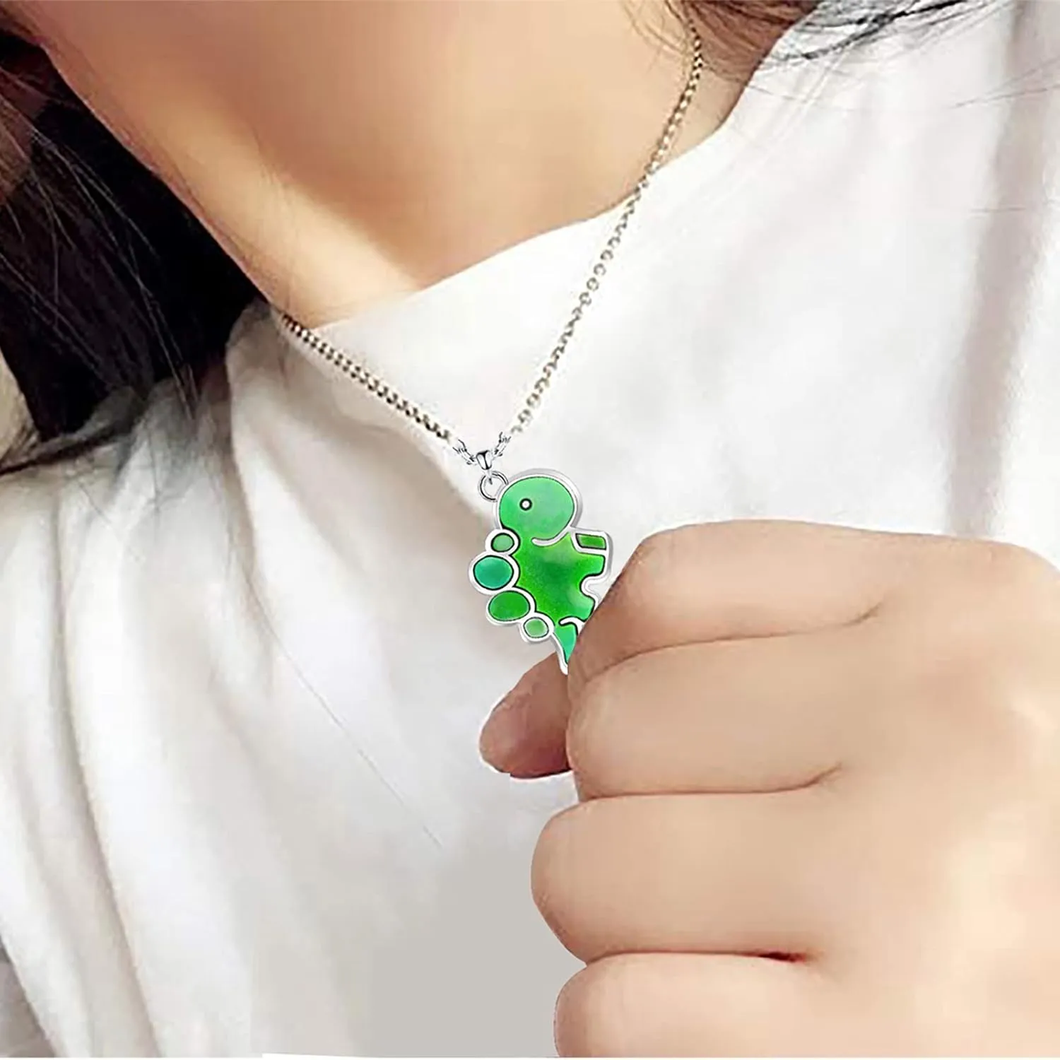 Temperature Sensing Color Changing Pendant Necklace Love Heart Butterfly Lucky Turtle Moon Star Mood Dinosaur Necklace for Women Men Teens Friend Couples Gift