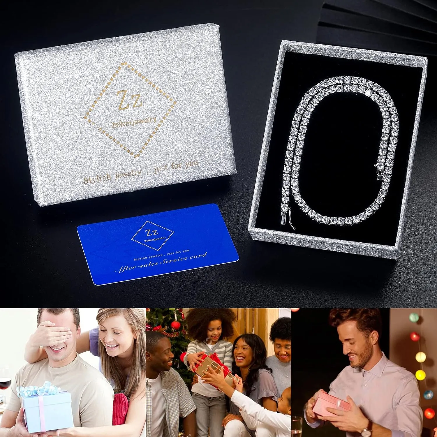 Tennis Necklace for Women and Men 4/ 5mm 1 Row Prong-Setting Stainless Steel Tennis Chain 5A  Cubic Zirconia Iced Out Chain Never Fade Diamond Necklace or Bracelet -with Gift Box