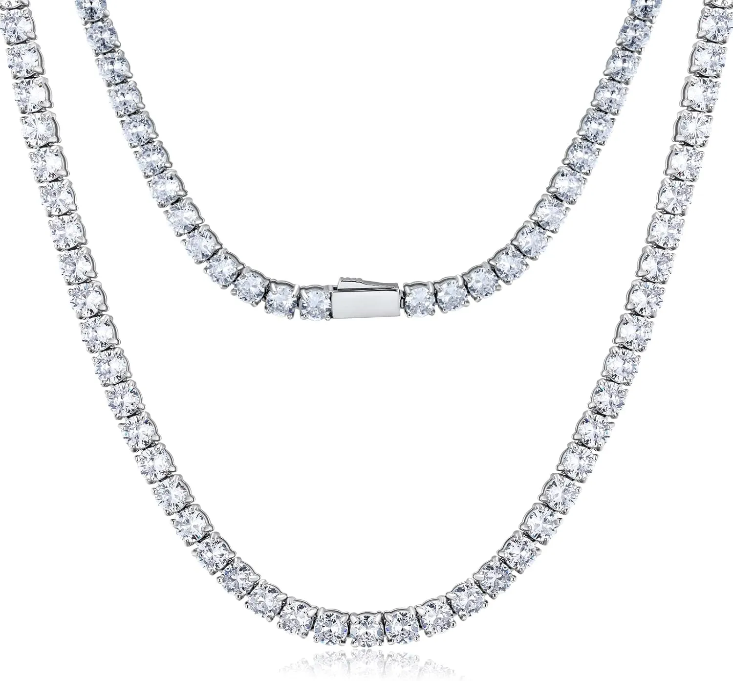 Tennis Necklace for Women and Men 4/ 5mm 1 Row Prong-Setting Stainless Steel Tennis Chain 5A  Cubic Zirconia Iced Out Chain Never Fade Diamond Necklace or Bracelet -with Gift Box