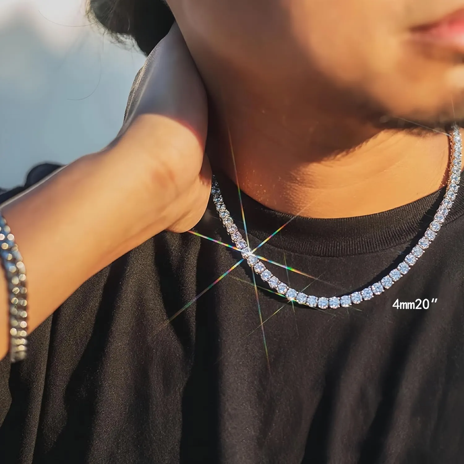 Tennis Necklace for Women and Men 4/ 5mm 1 Row Prong-Setting Stainless Steel Tennis Chain 5A  Cubic Zirconia Iced Out Chain Never Fade Diamond Necklace or Bracelet -with Gift Box