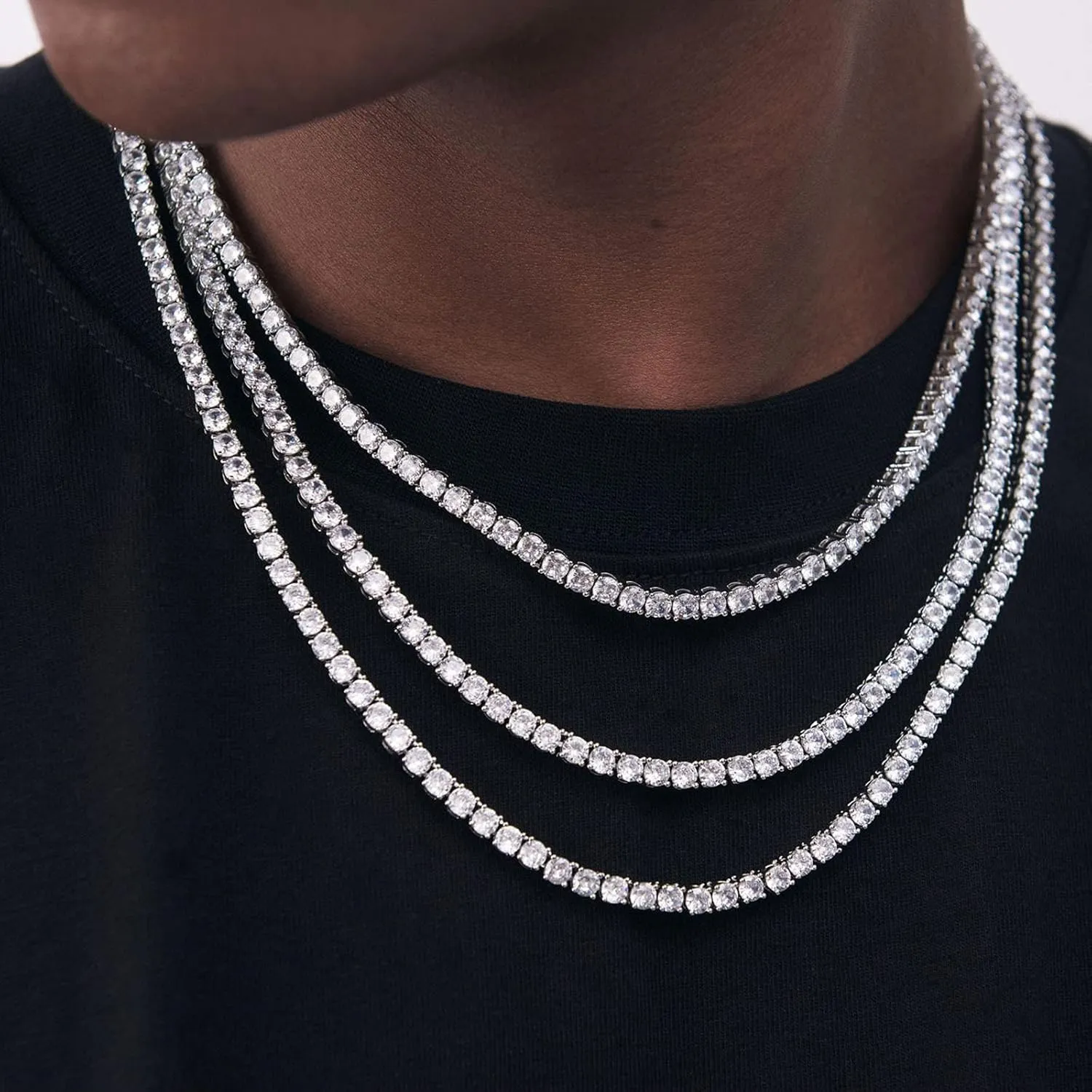 Tennis Necklace for Women and Men 4/ 5mm 1 Row Prong-Setting Stainless Steel Tennis Chain 5A  Cubic Zirconia Iced Out Chain Never Fade Diamond Necklace or Bracelet -with Gift Box