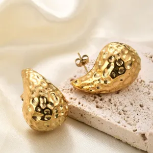 Textured Gold Nugget Stud Earrings-jlt11827