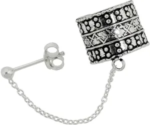 The New Sterling Silver Ear Cuff Earring With Chain & Ball Stud (One Piece) Handcrafted, universal fit, vibrant enamel, secure artisan design SU033O00414