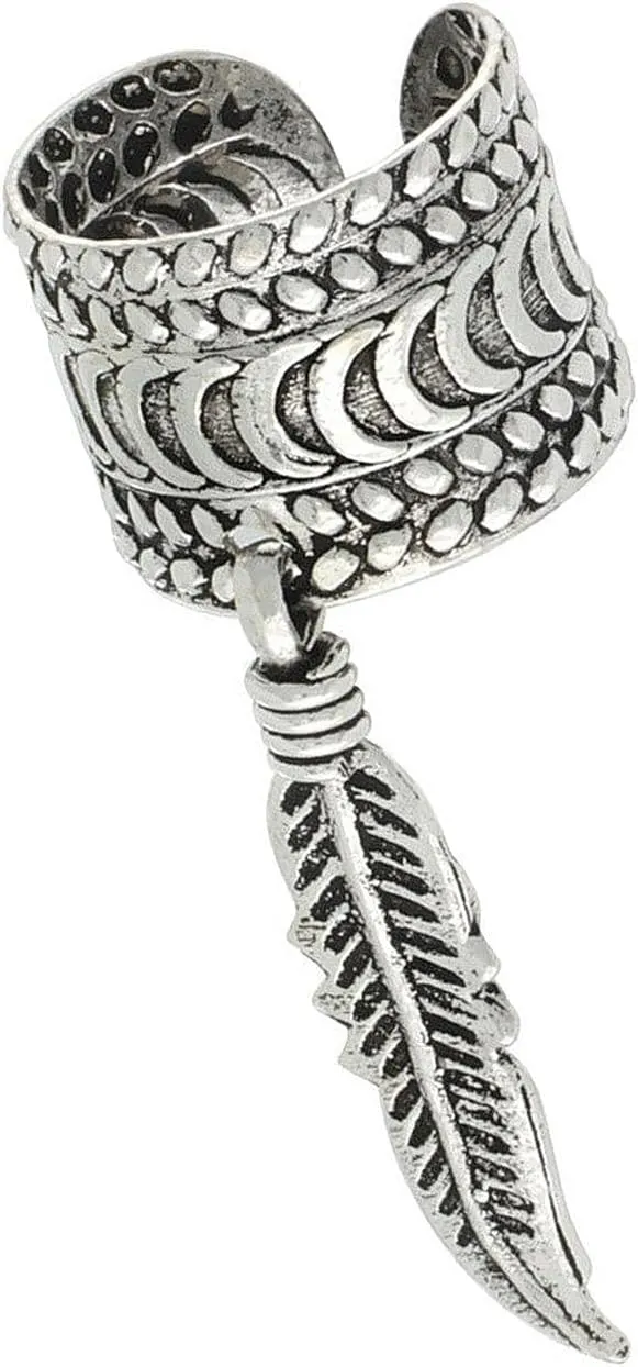 The New Sterling Silver Ear Cuff Earring With Hanging Feather (One Piece) Handcrafted, universal fit, vibrant enamel, secure artisan design SU033O00927