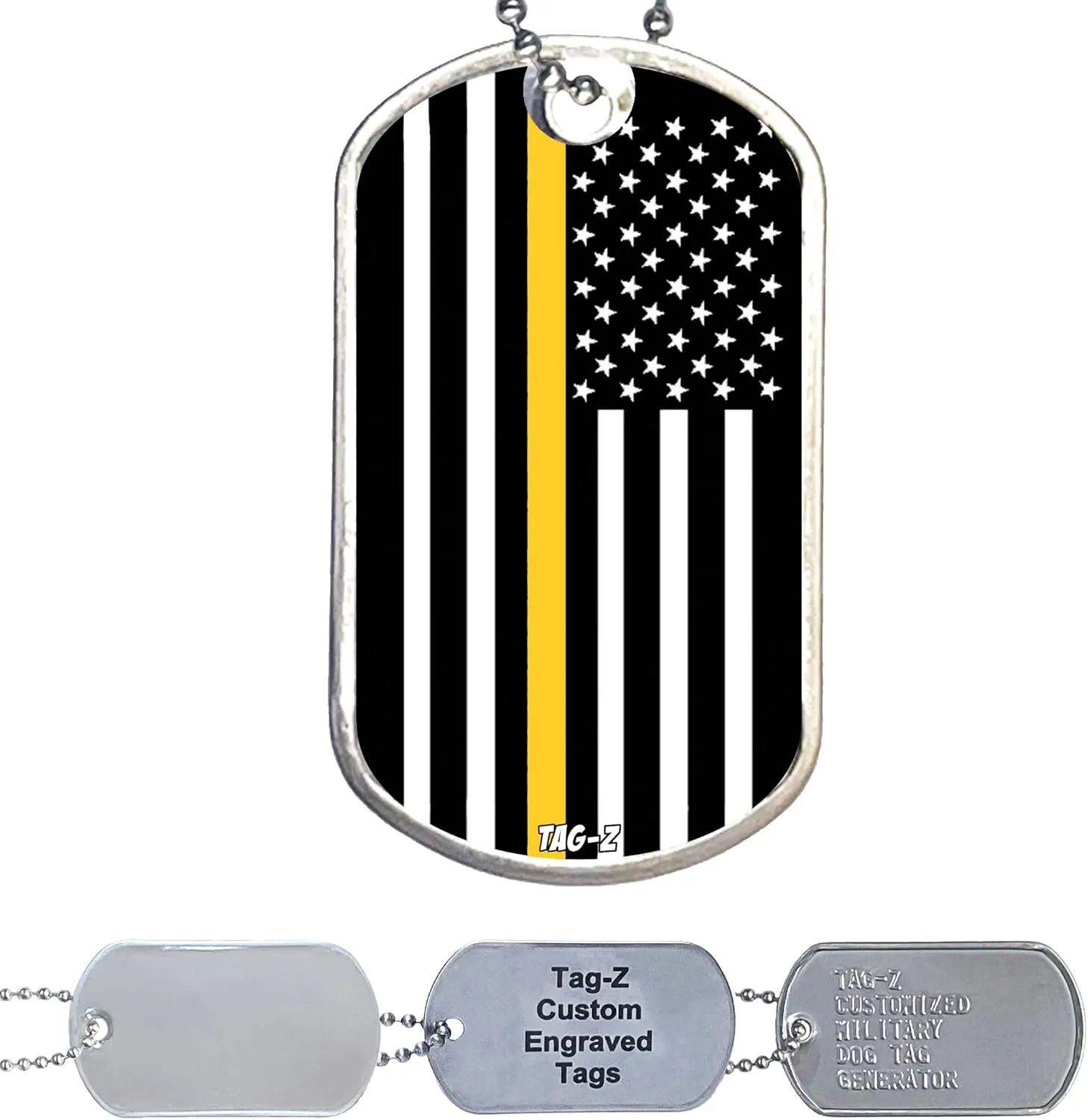 Thin Line American Flag, First Responders Collection Military Dog Tag Necklace, Custom Printed & Personalized