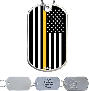 Thin Line American Flag, First Responders Collection Military Dog Tag Necklace, Custom Printed & Personalized