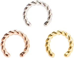 Three Piece Tri Color Plating Rope Sterling Silver Ear Cuff Set