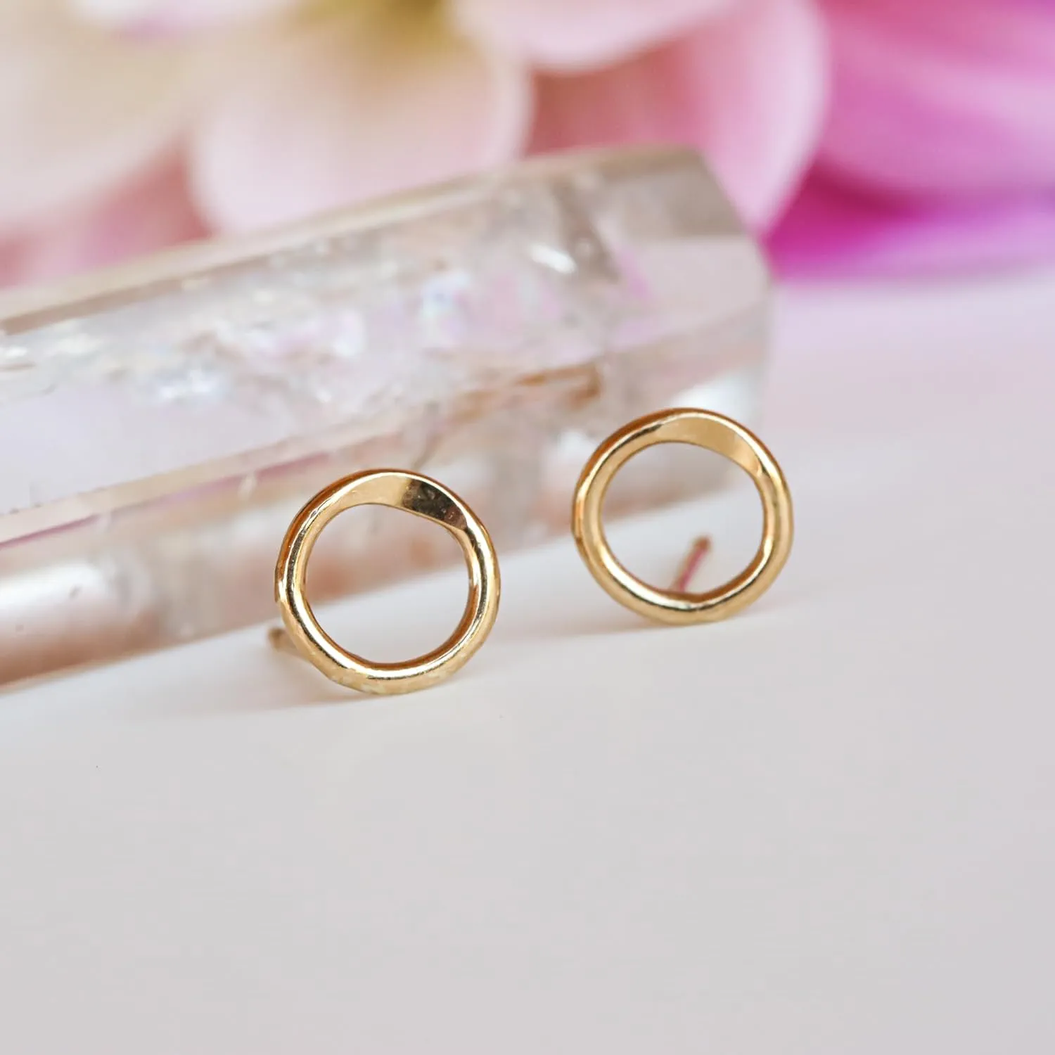 Tiny Circle Studs with Hammered Dimples, Hammered Circle Stud Earrings for Moms, Mamas, Grandmas by Lotus Stone Jewelry (gold-filled)