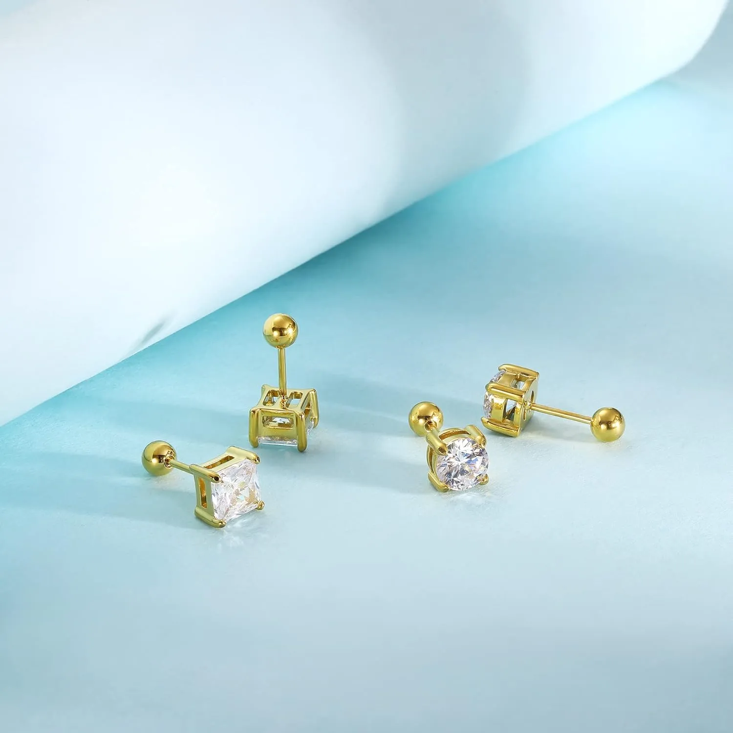 Titanium Screw Ball Back Mutiple Earrings Set for Mem Created Diamond CZ Ear Piercing Surgical Stainless Steel Women Studs Pack