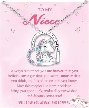 to My Daughter/Granddaughter/Niece Unicorn Necklace, Birthday Christmas Valentines Day Gifts