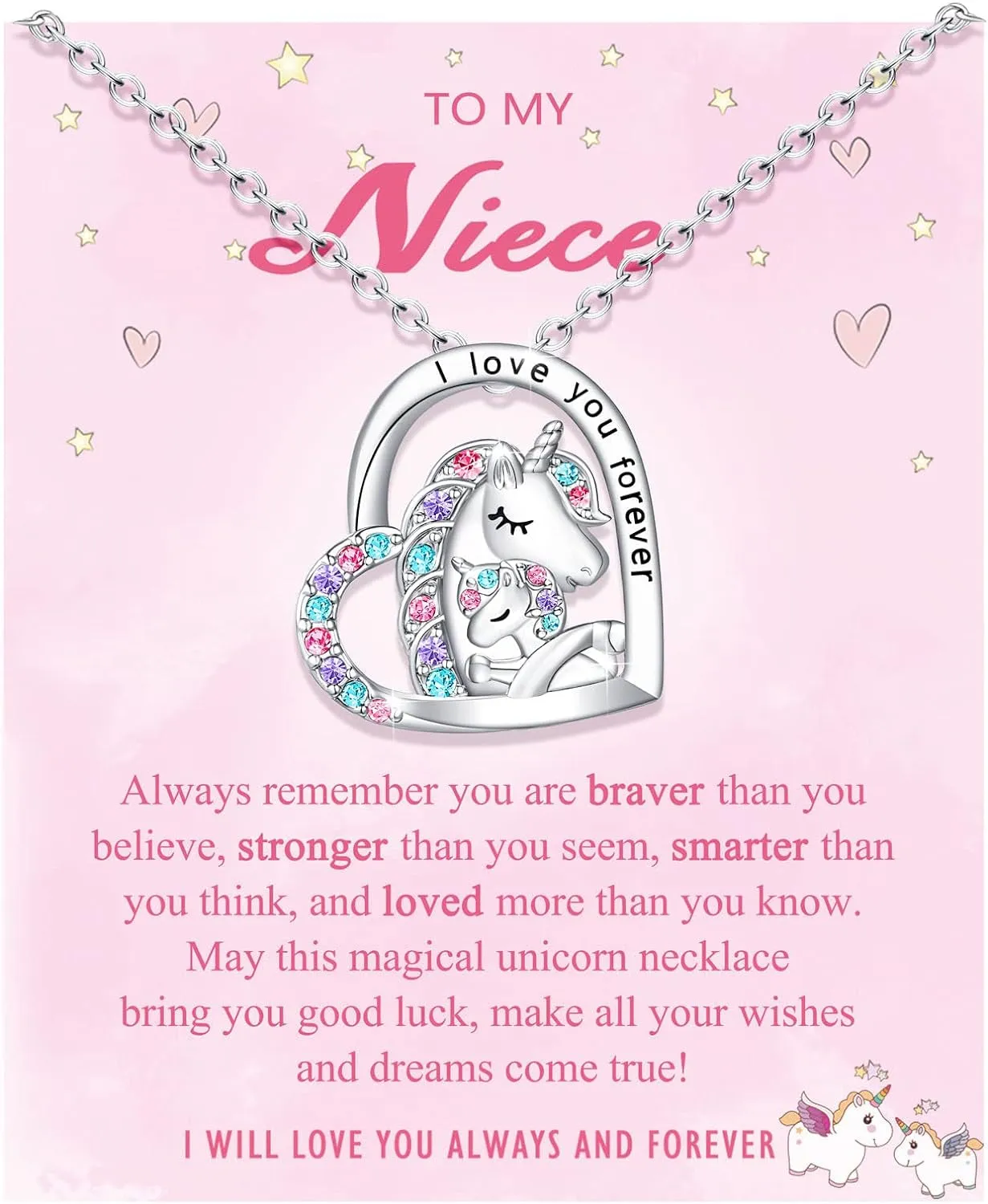 to My Daughter/Granddaughter/Niece Unicorn Necklace, Birthday Christmas Valentines Day Gifts