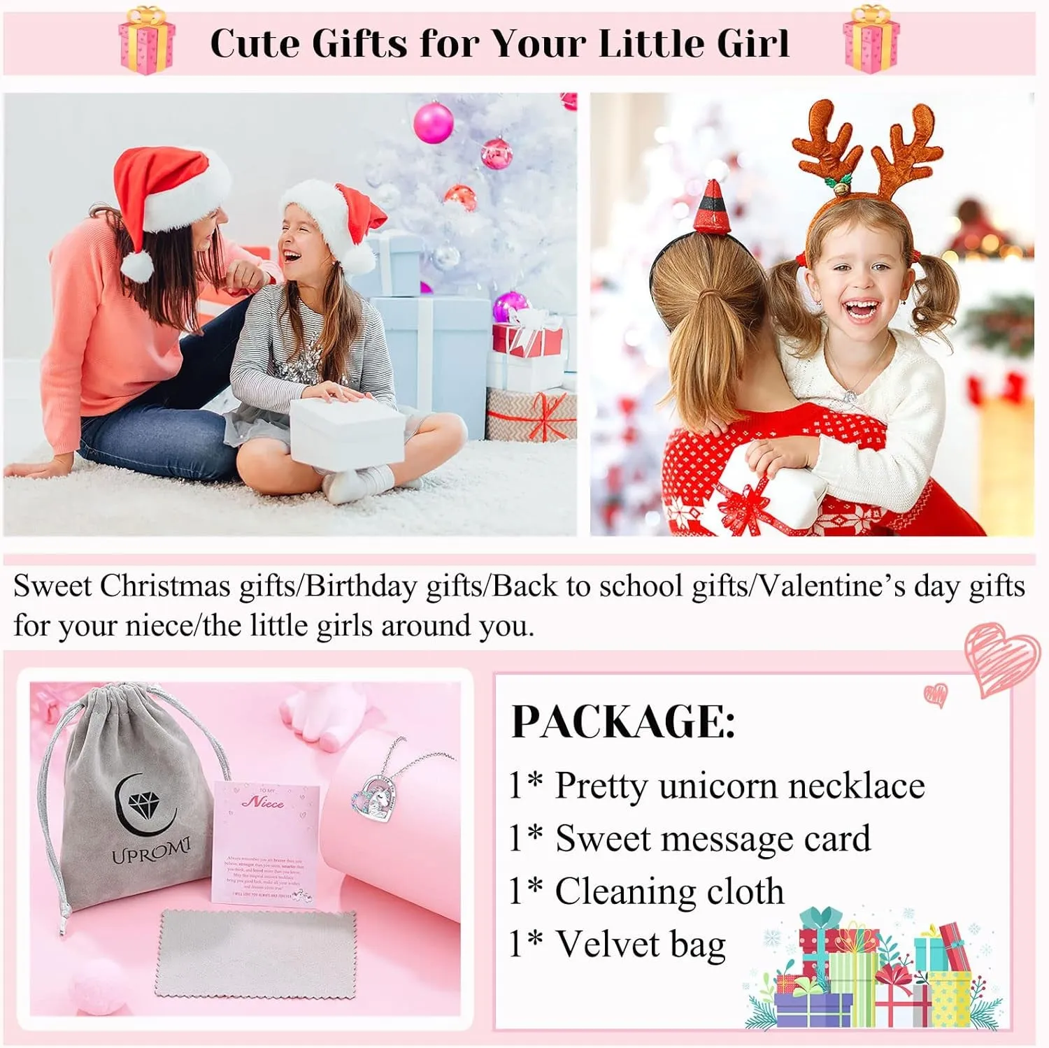 to My Daughter/Granddaughter/Niece Unicorn Necklace, Birthday Christmas Valentines Day Gifts