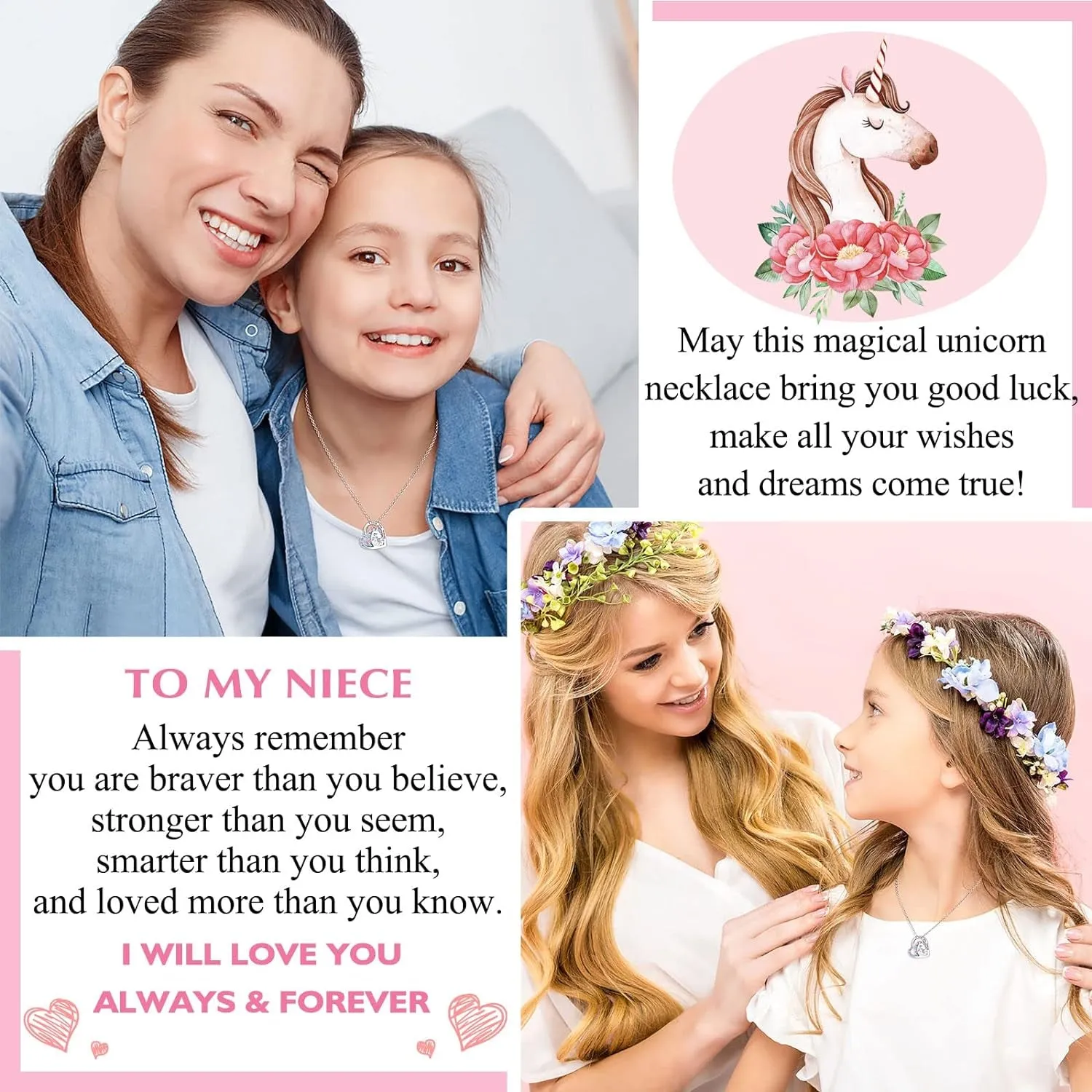 to My Daughter/Granddaughter/Niece Unicorn Necklace, Birthday Christmas Valentines Day Gifts