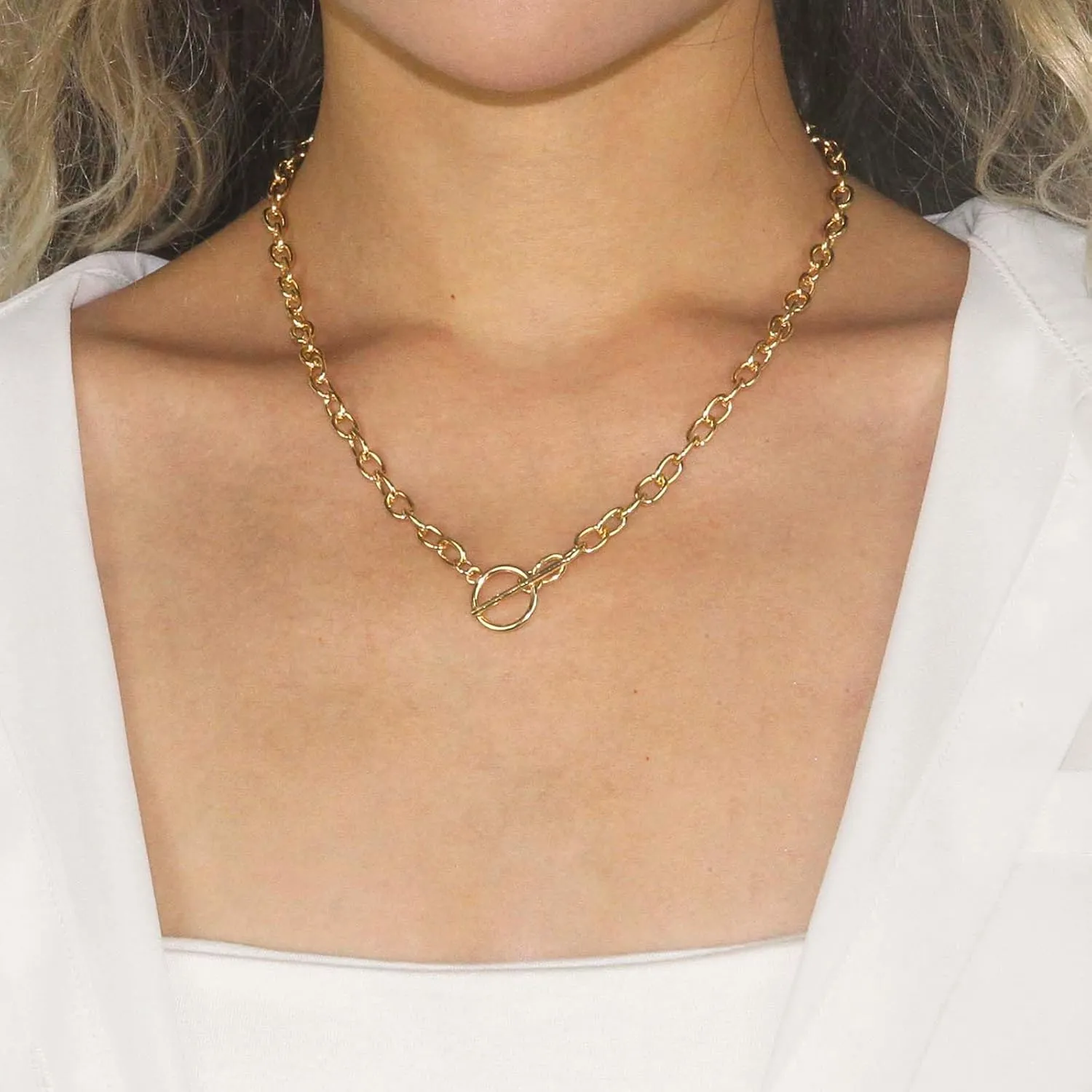 Toggle Necklace 14K Gold Plated Paperclip Chain Choker Stainless Steel Cable Necklaces Jewelry for Women