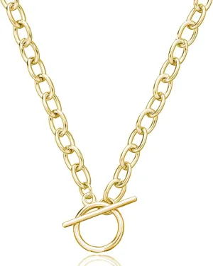 Toggle Necklace 14K Gold Plated Paperclip Chain Choker Stainless Steel Cable Necklaces Jewelry for Women