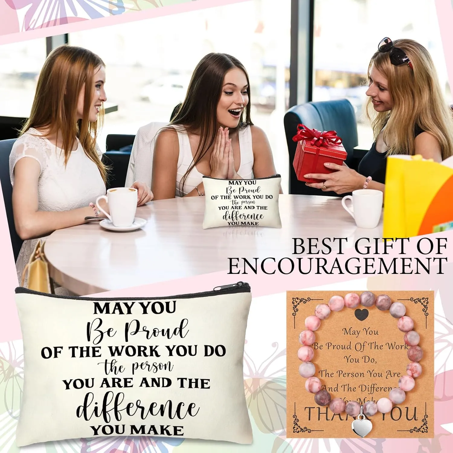 Tondiamo 6 Sets Thank You Gifts for Coworker Include 6 Natural Stone Bracelets 6 Cards 6 Canvas Makeup Bags May You Be Proud of the Work Employee Volunteer Nurse Week Appreciation