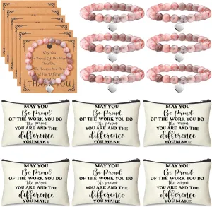 Tondiamo 6 Sets Thank You Gifts for Coworker Include 6 Natural Stone Bracelets 6 Cards 6 Canvas Makeup Bags May You Be Proud of the Work Employee Volunteer Nurse Week Appreciation
