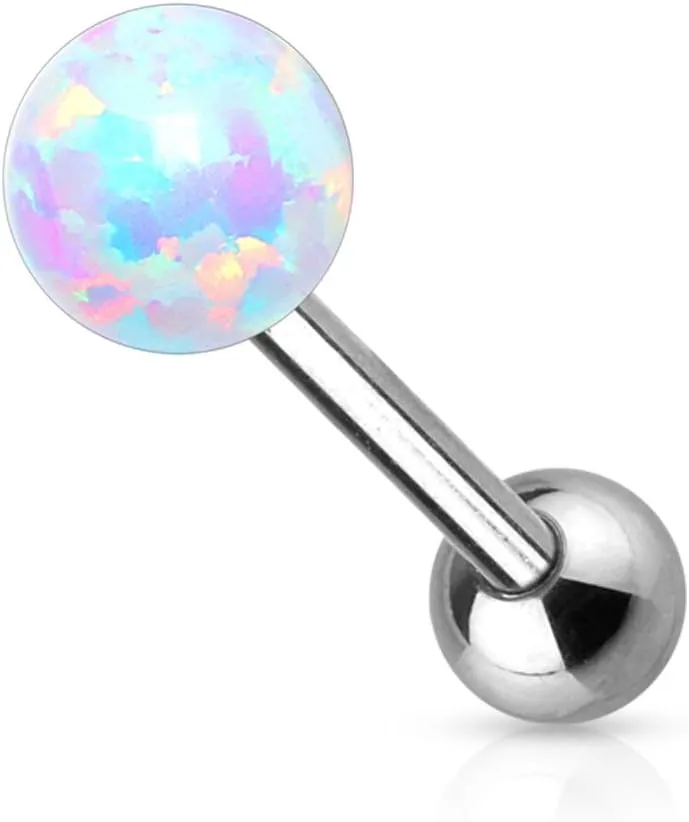 Tongue Ring Opal Ball 14GA Internally Threaded Surgical Steel Barbell
