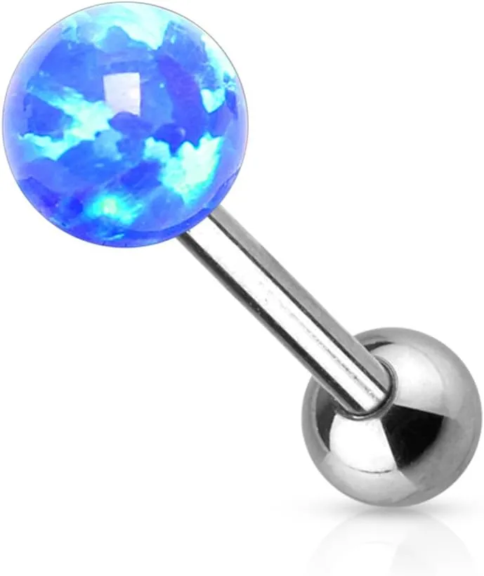 Tongue Ring Opal Ball 14GA Internally Threaded Surgical Steel Barbell