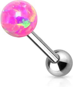 Tongue Ring Opal Ball 14GA Internally Threaded Surgical Steel Barbell