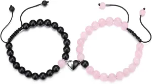 Top Plaza 2pcs Couple Bracelets Healing Crystal Black Agate White Turquoise Bracelets for Couples Matching Heart Bracelet for Lover Him & Her Boyfriend Girlfriend Valentine's Day Gifts