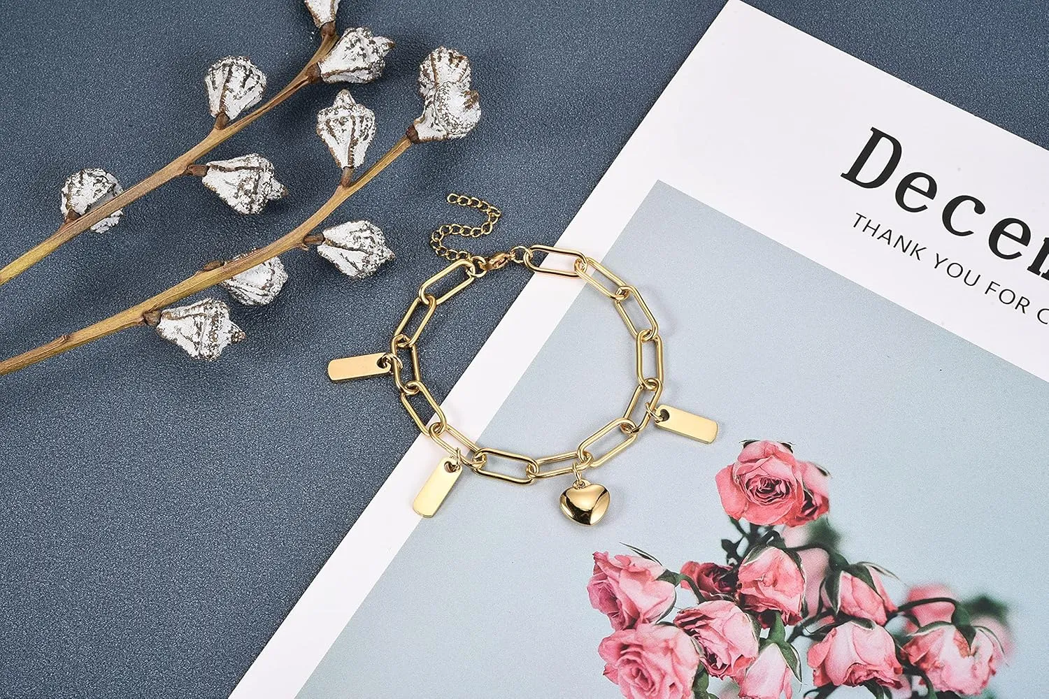 Top Plaza Dainty Chain Bracelets for Women Adjustable Link Heart Bracelet with Charms Customizable Best Friend Name Bracelets Friendship Jewelry Christmas Gifts