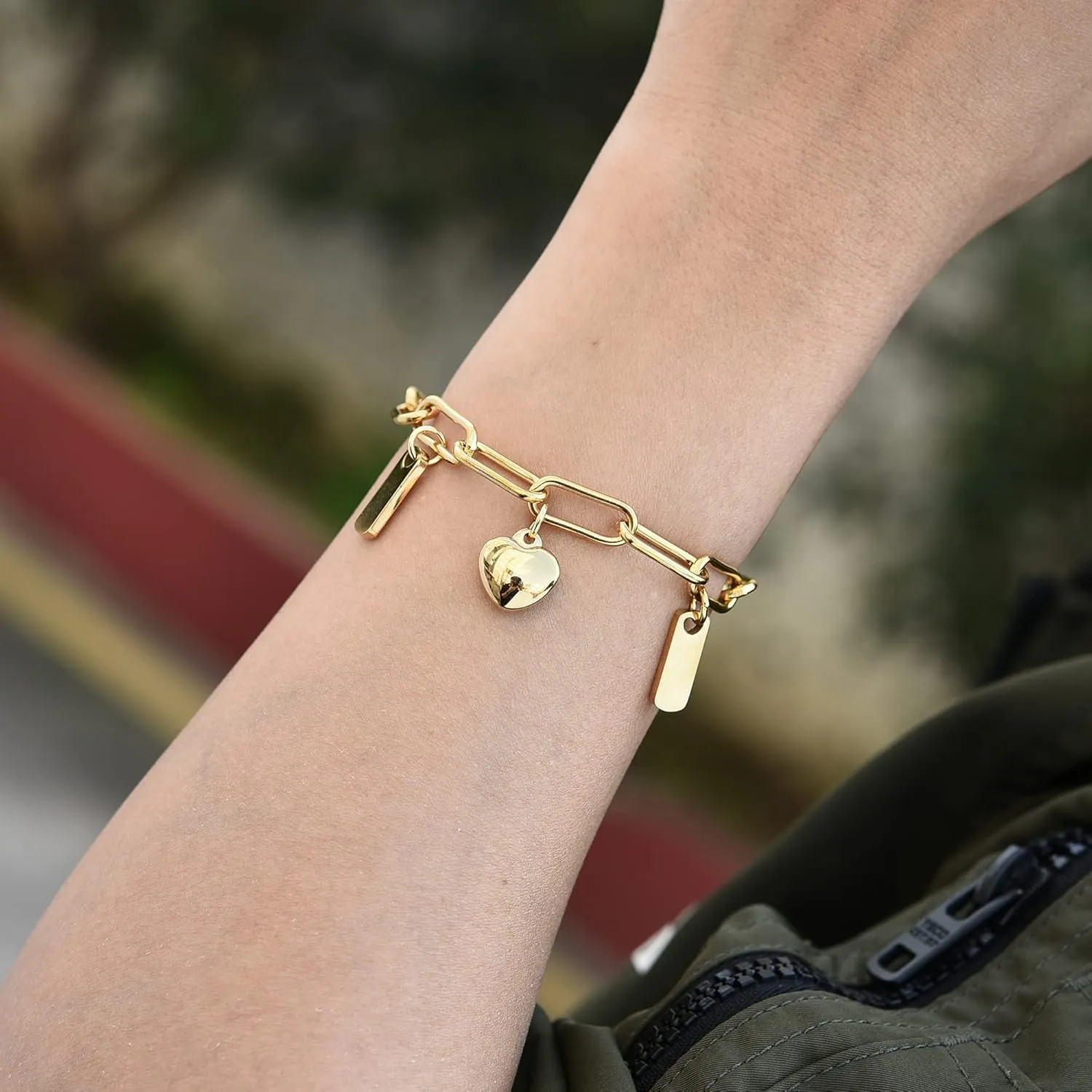 Top Plaza Dainty Chain Bracelets for Women Adjustable Link Heart Bracelet with Charms Customizable Best Friend Name Bracelets Friendship Jewelry Christmas Gifts