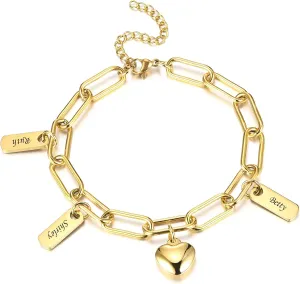 Top Plaza Dainty Chain Bracelets for Women Adjustable Link Heart Bracelet with Charms Customizable Best Friend Name Bracelets Friendship Jewelry Christmas Gifts