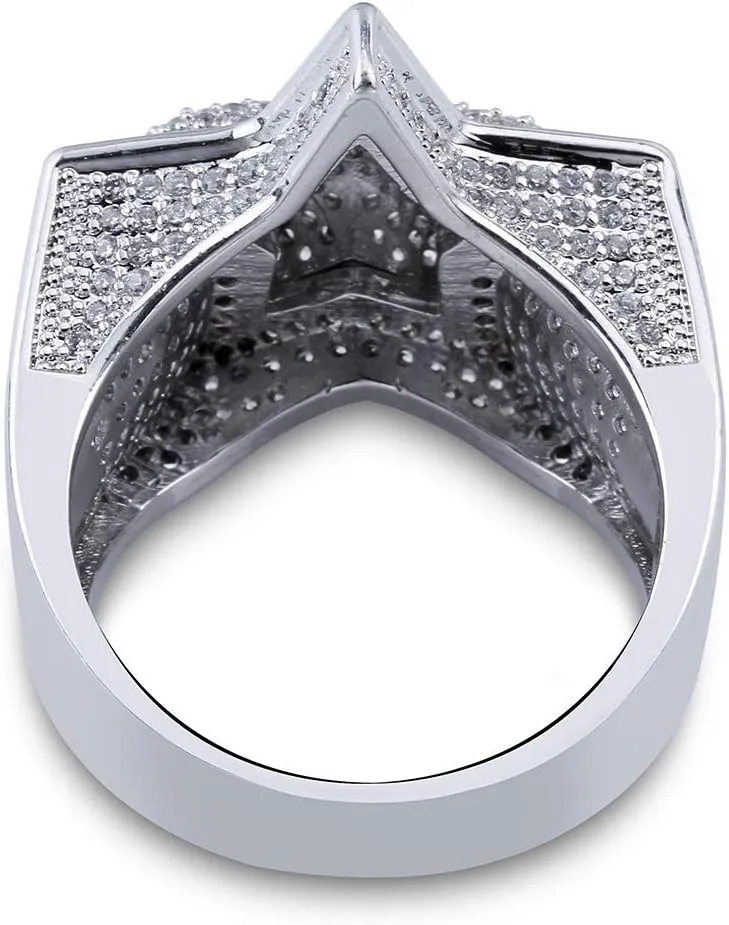 TOPGRILLZ 14K Golden Plated Star Ring Iced Out CZ Simulated Diamond Punky Rappers Ring for Men Engagement Hip Hop Jewelry