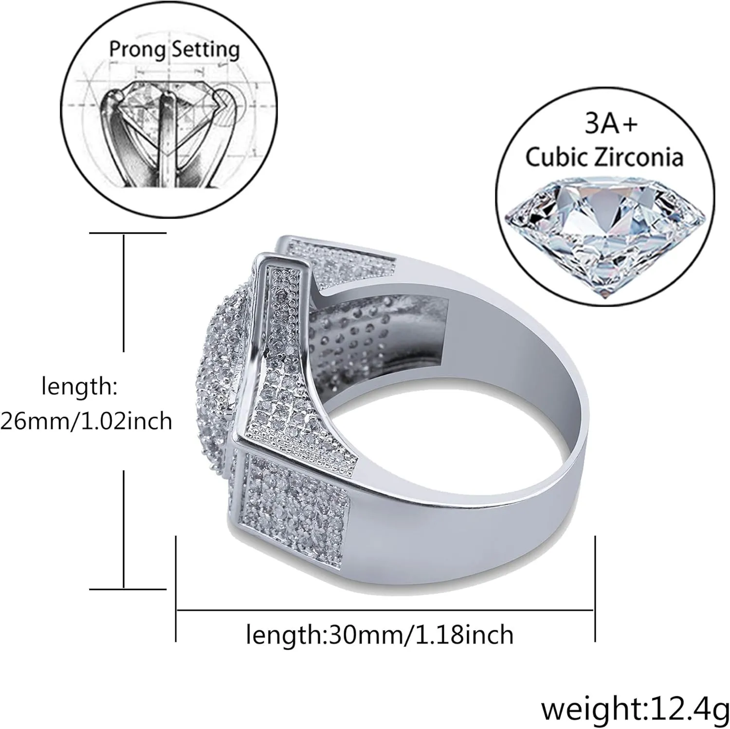 TOPGRILLZ 14K Golden Plated Star Ring Iced Out CZ Simulated Diamond Punky Rappers Ring for Men Engagement Hip Hop Jewelry