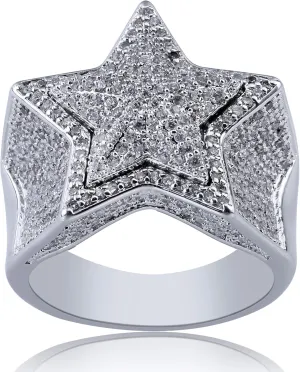 TOPGRILLZ 14K Golden Plated Star Ring Iced Out CZ Simulated Diamond Punky Rappers Ring for Men Engagement Hip Hop Jewelry