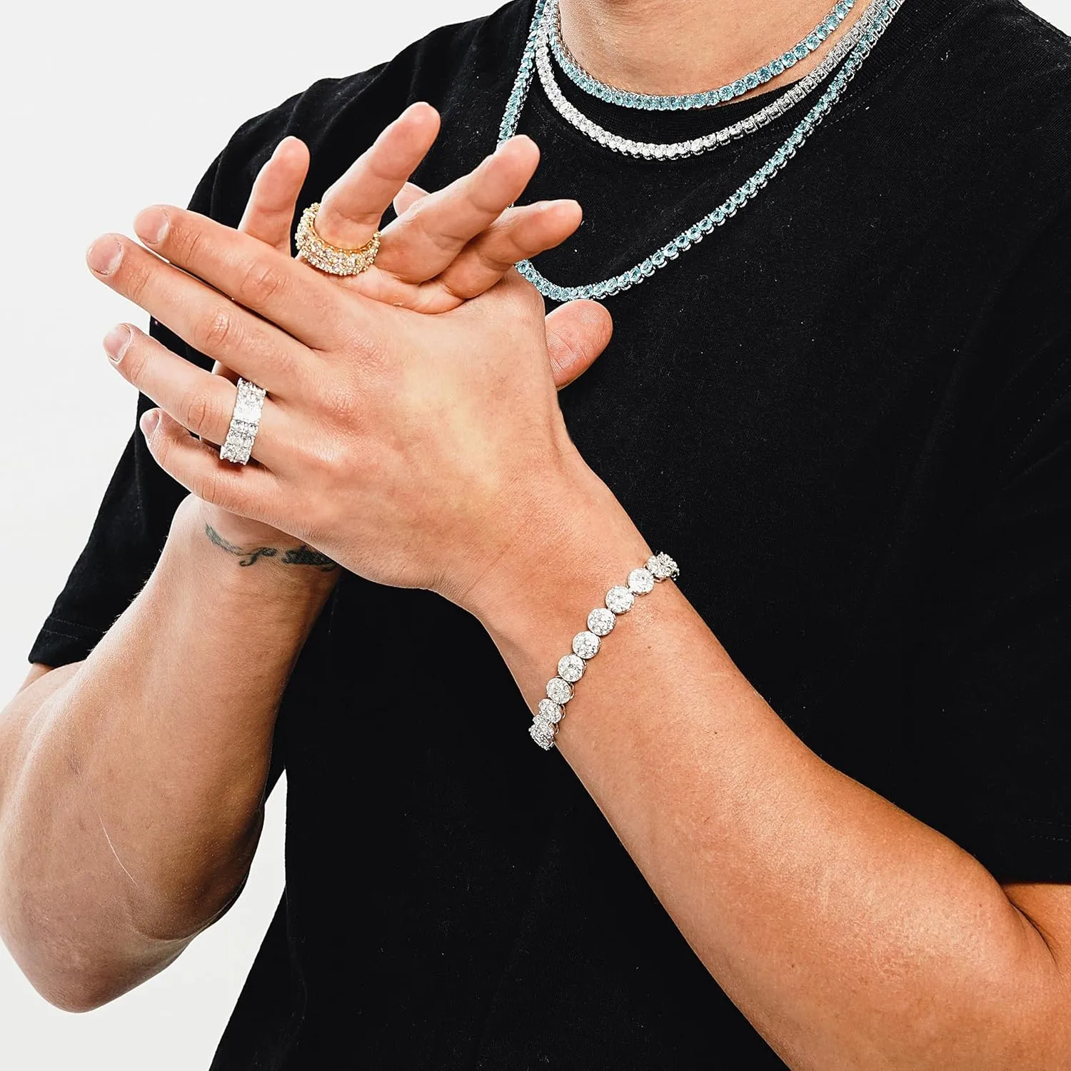 TOPGRILLZ Gold Bracelet Tennis Bracelets for Women Mens 1 Row 10mm 14K Gold Plated Iced Out Cubic Zirconia Solitaire Cluster Pulseras Para Mujer