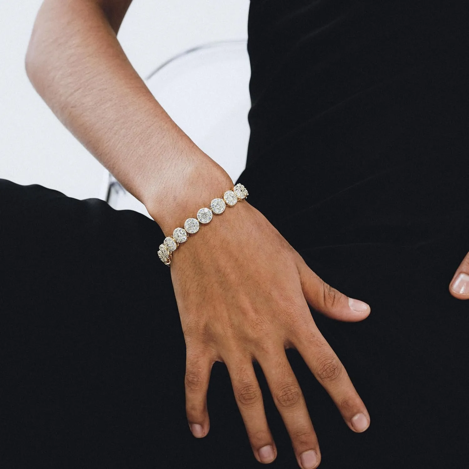 TOPGRILLZ Gold Bracelet Tennis Bracelets for Women Mens 1 Row 10mm 14K Gold Plated Iced Out Cubic Zirconia Solitaire Cluster Pulseras Para Mujer