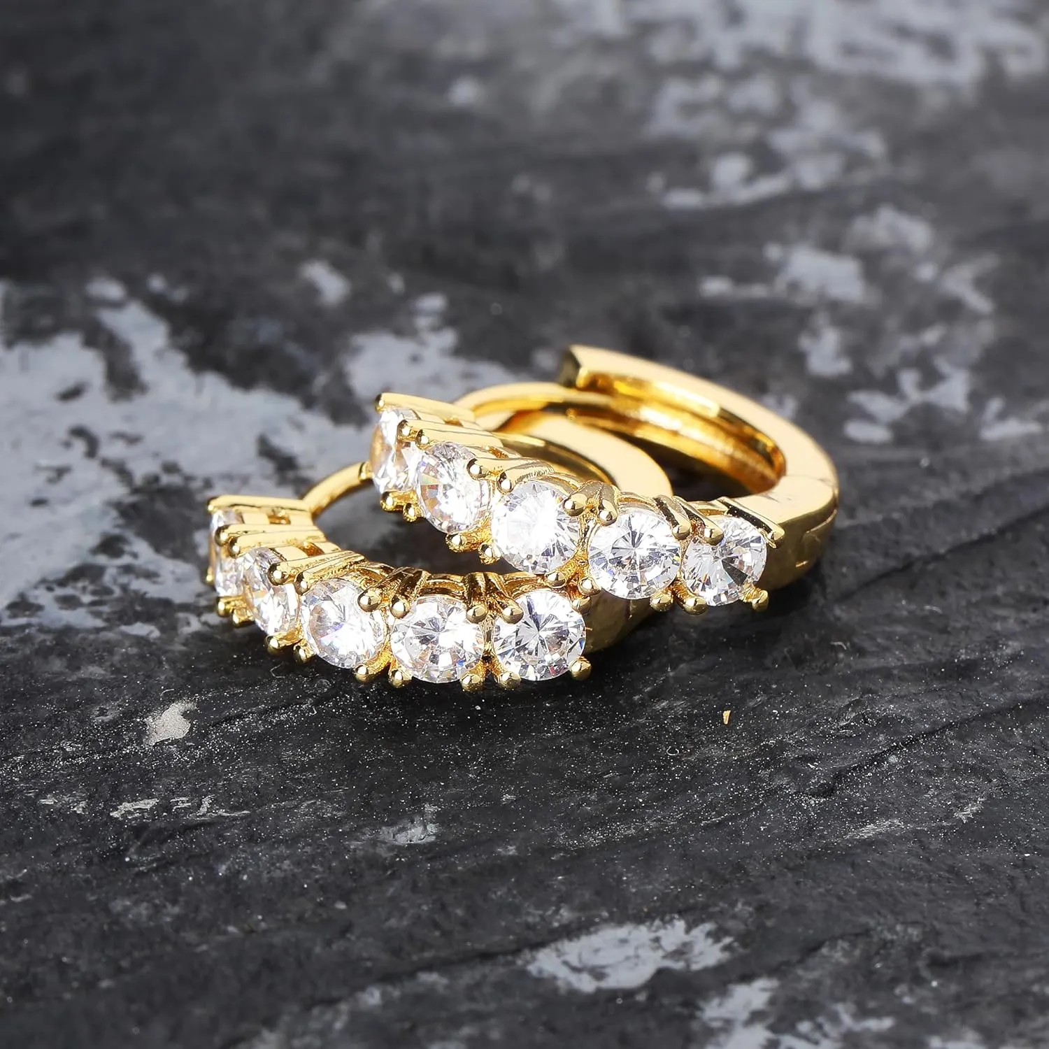 TOPGRILLZ Gold Plated Hoop Earrings For Men 14K Golden Silver Plated 5A  Cubic Zirconia Huggie Earrings Cartilage Hypoallergenic Cuff Earrings Trendy