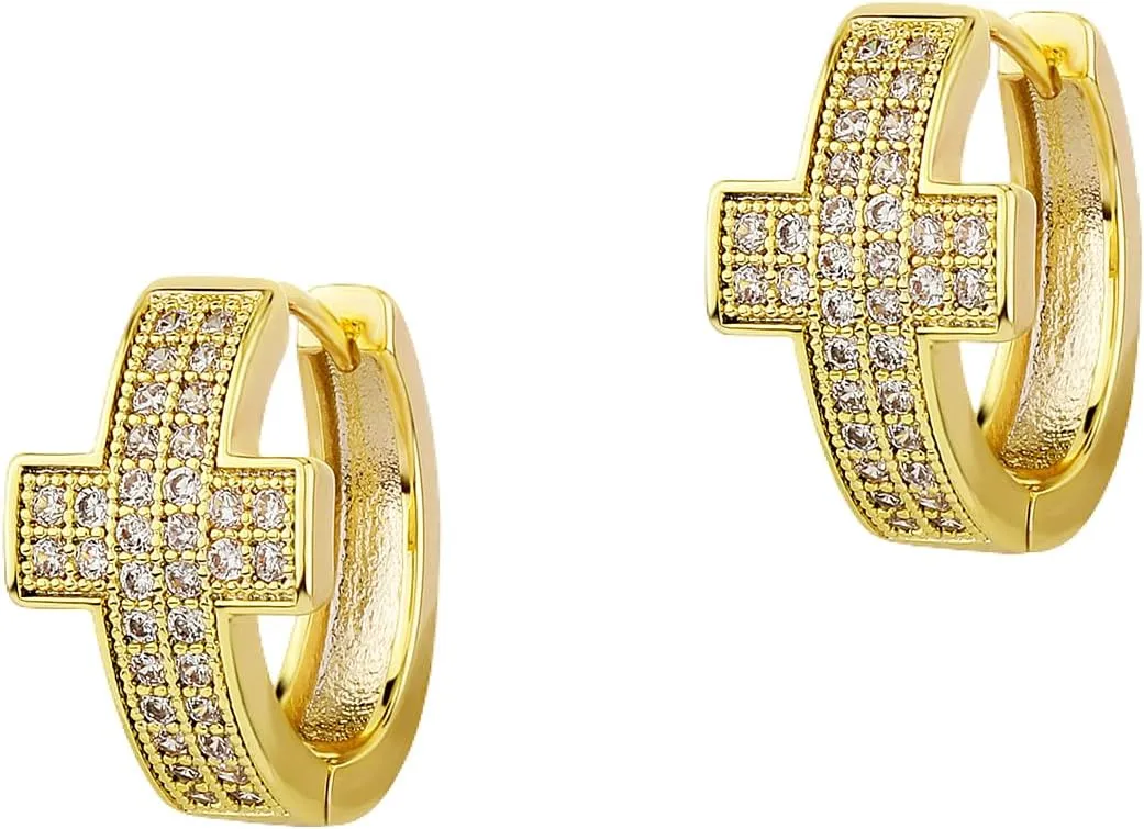 TOPGRILLZ Gold Plated Hoop Earrings For Men 14K Golden Silver Plated 5A  Cubic Zirconia Huggie Earrings Cartilage Hypoallergenic Cuff Earrings Trendy