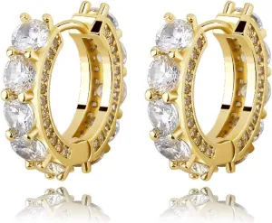TOPGRILLZ Gold Plated Hoop Earrings For Men 14K Golden Silver Plated 5A  Cubic Zirconia Huggie Earrings Cartilage Hypoallergenic Cuff Earrings Trendy