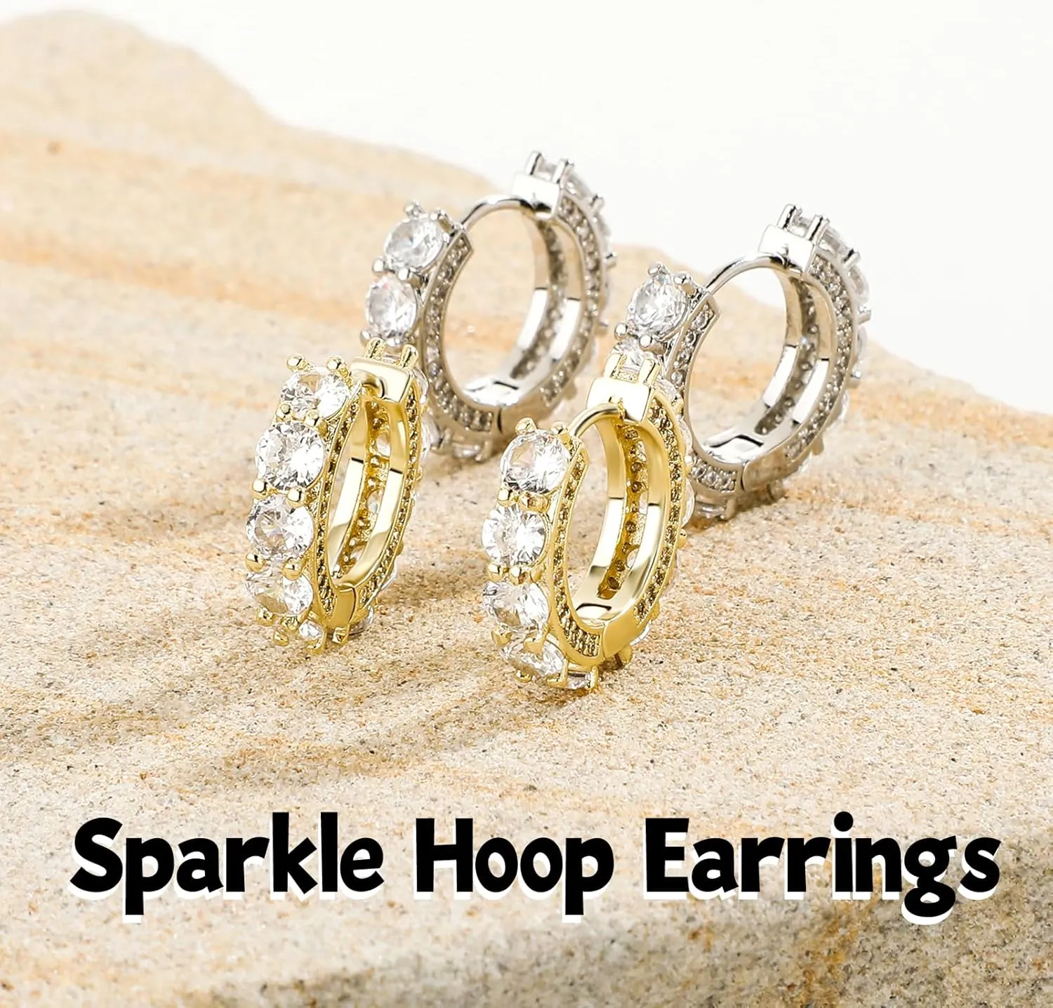 TOPGRILLZ Gold Plated Hoop Earrings For Men 14K Golden Silver Plated 5A  Cubic Zirconia Huggie Earrings Cartilage Hypoallergenic Cuff Earrings Trendy