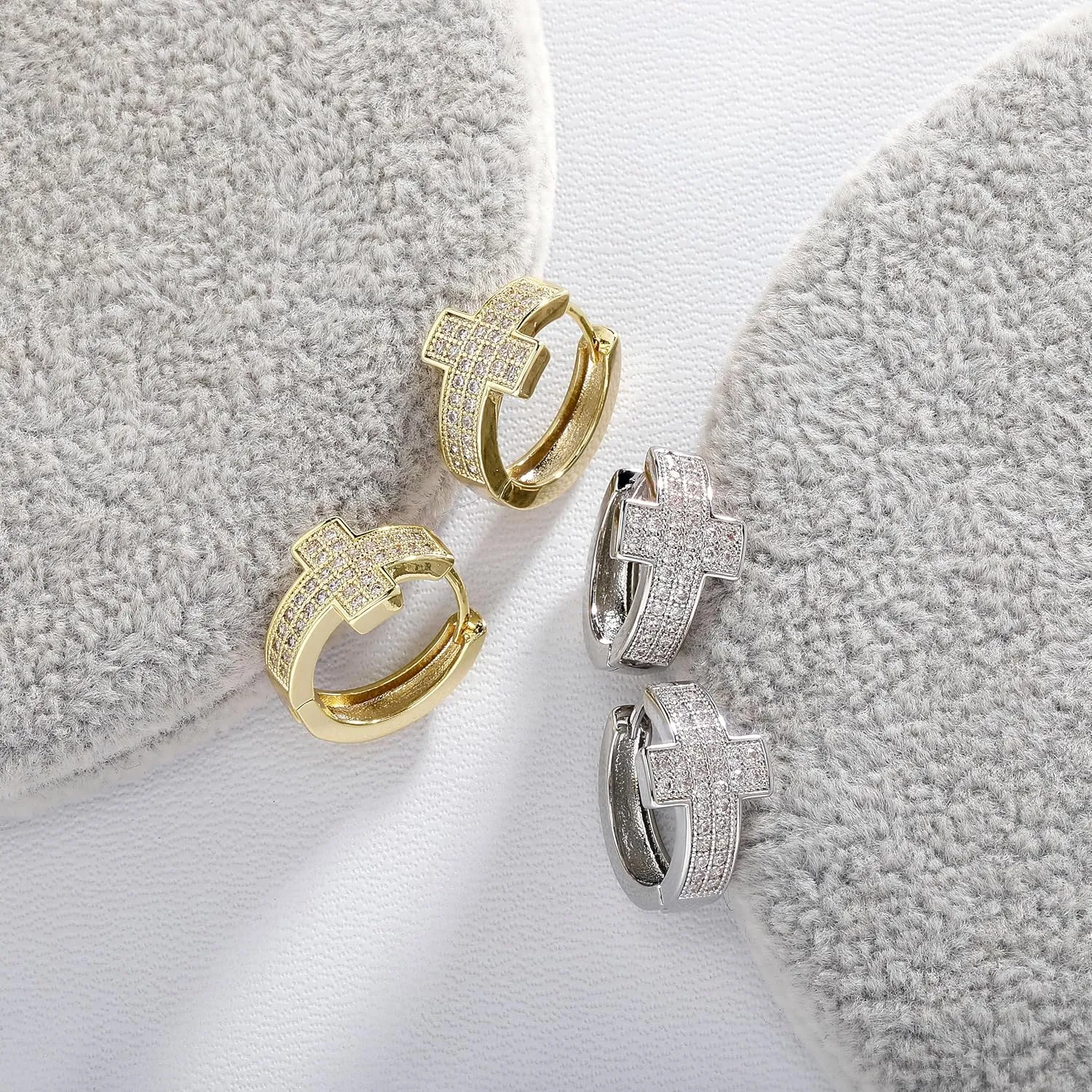 TOPGRILLZ Gold Plated Hoop Earrings For Men 14K Golden Silver Plated 5A  Cubic Zirconia Huggie Earrings Cartilage Hypoallergenic Cuff Earrings Trendy