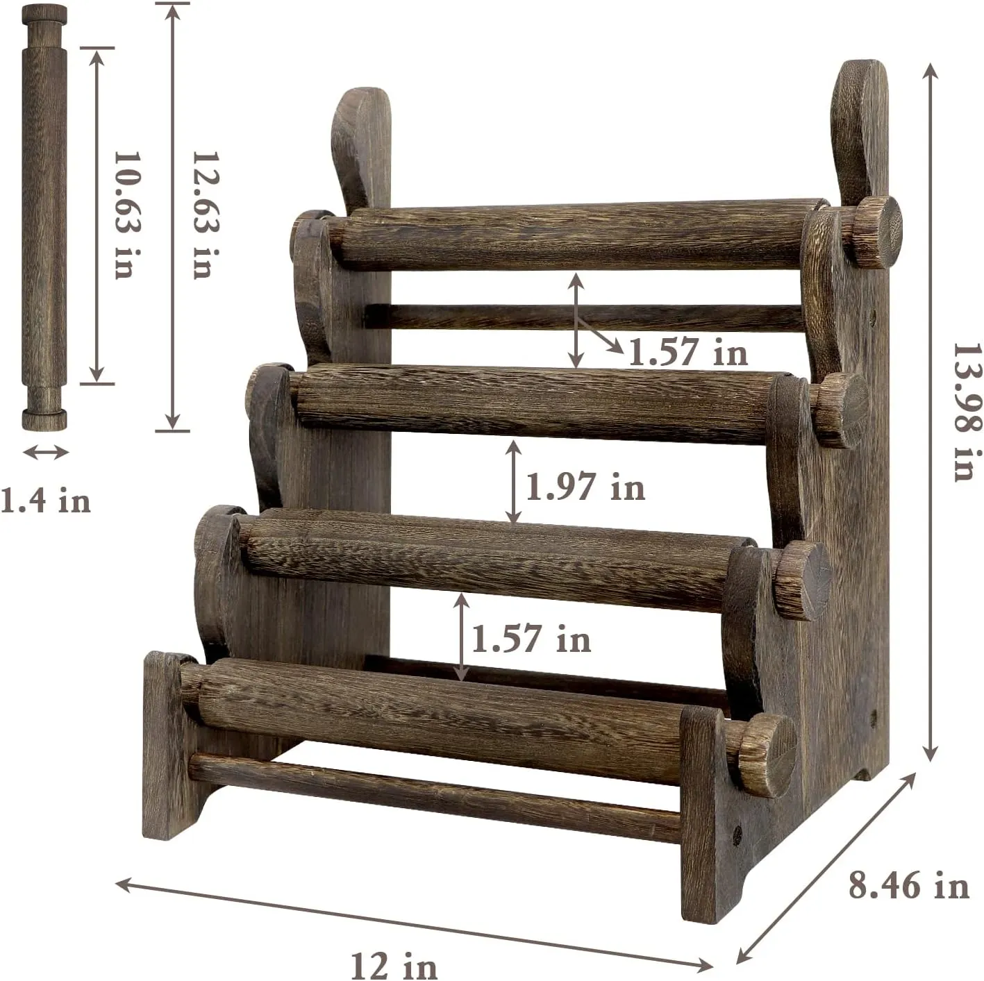 TOPNEW 4 Tier Wooden Bracelet Holder, Bangle Watch Necklace Display Storage Jewelry Holder Stand Display Organizer, Brown 4 Tier Wooden Bracelet Holder