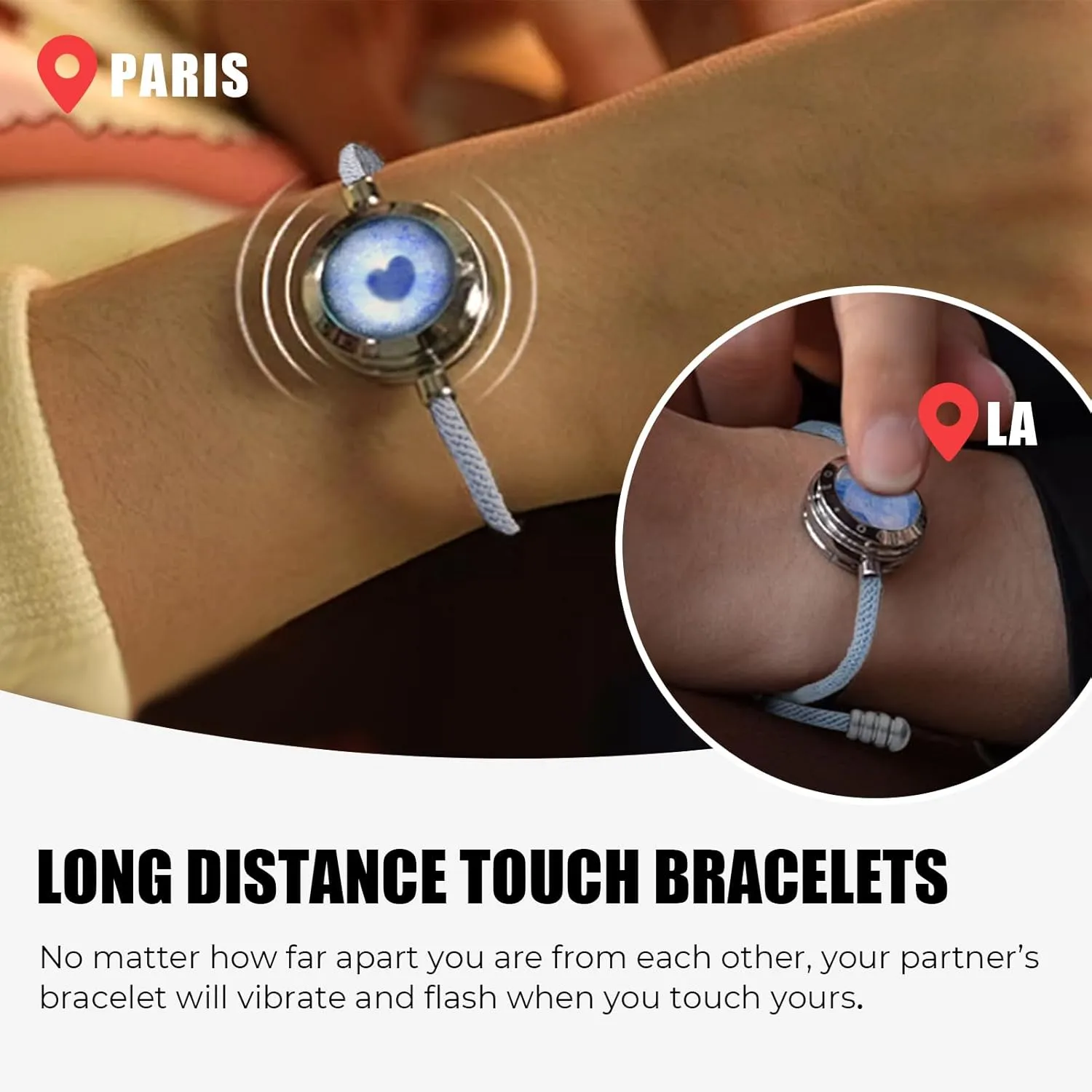 TOTWOO Candy Collection-Long Distance Touch Bracelets, Vibration & Light up for Love -Pair of Couples Bracelets Long Distance Relationship Gifts for Girlfriend Bluetooth Pairing Jewelry