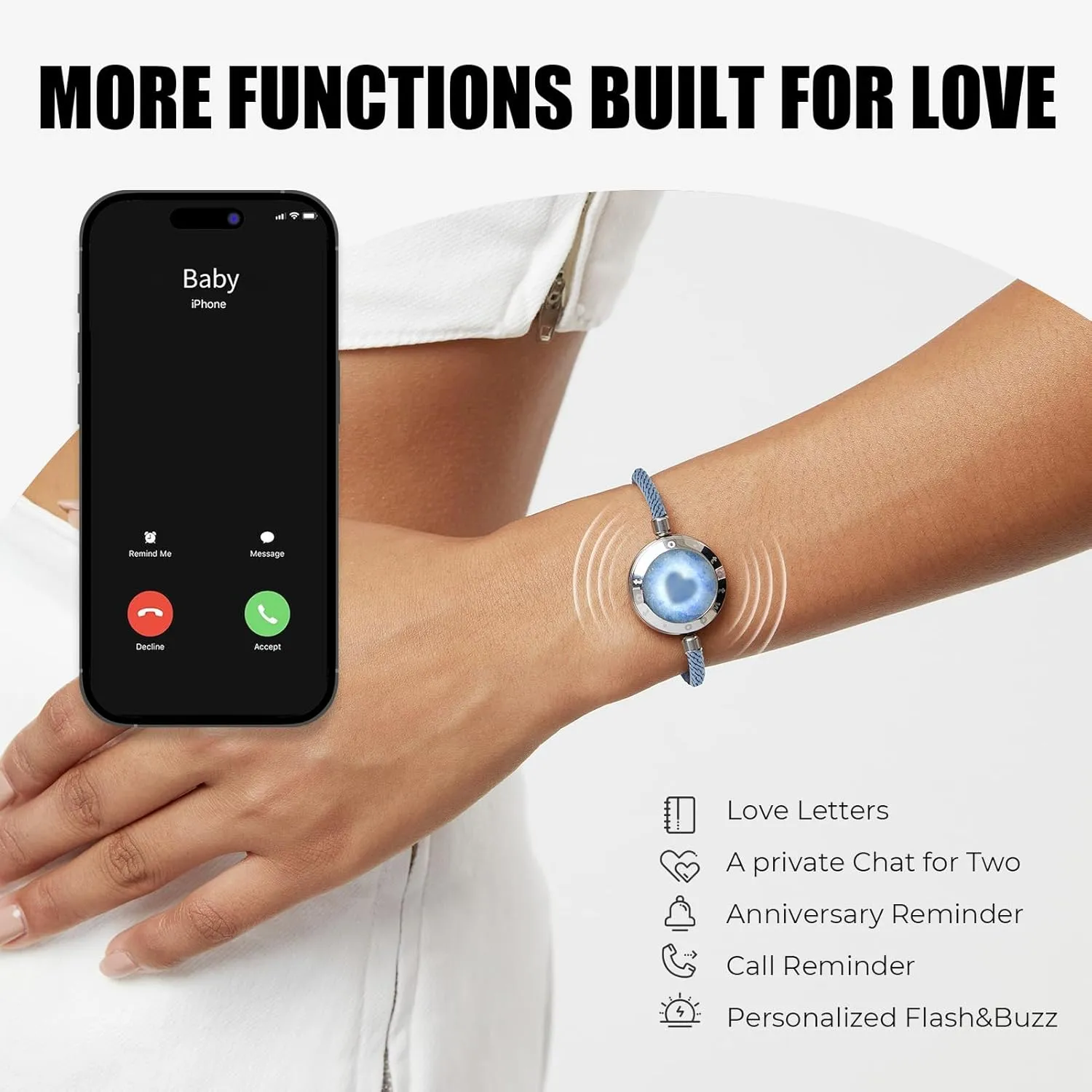 TOTWOO Candy Collection-Long Distance Touch Bracelets, Vibration & Light up for Love -Pair of Couples Bracelets Long Distance Relationship Gifts for Girlfriend Bluetooth Pairing Jewelry
