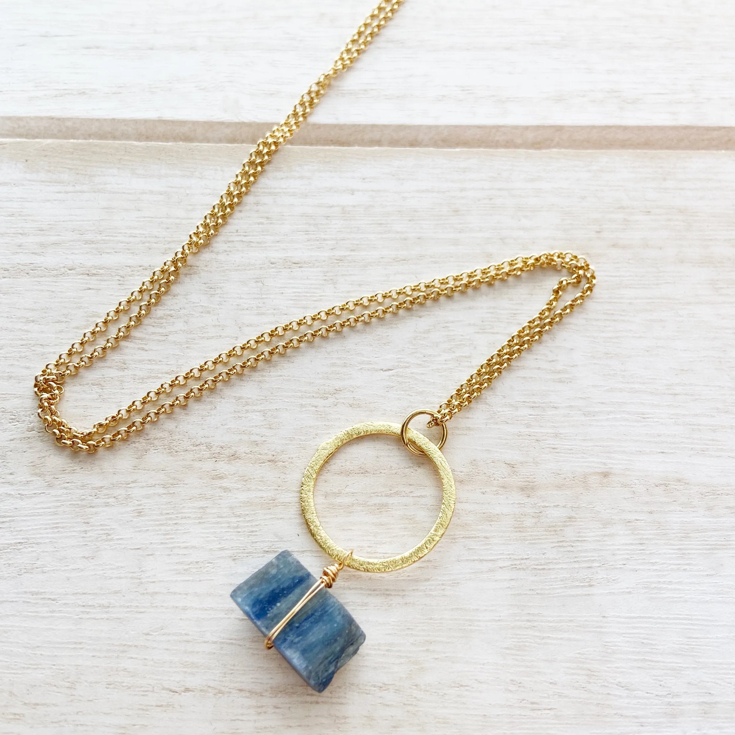 Trust Yourself: Kyanite Geometric Pendant Necklace in Gold or Silver (26 inches)