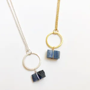 Trust Yourself: Kyanite Geometric Pendant Necklace in Gold or Silver (26 inches)