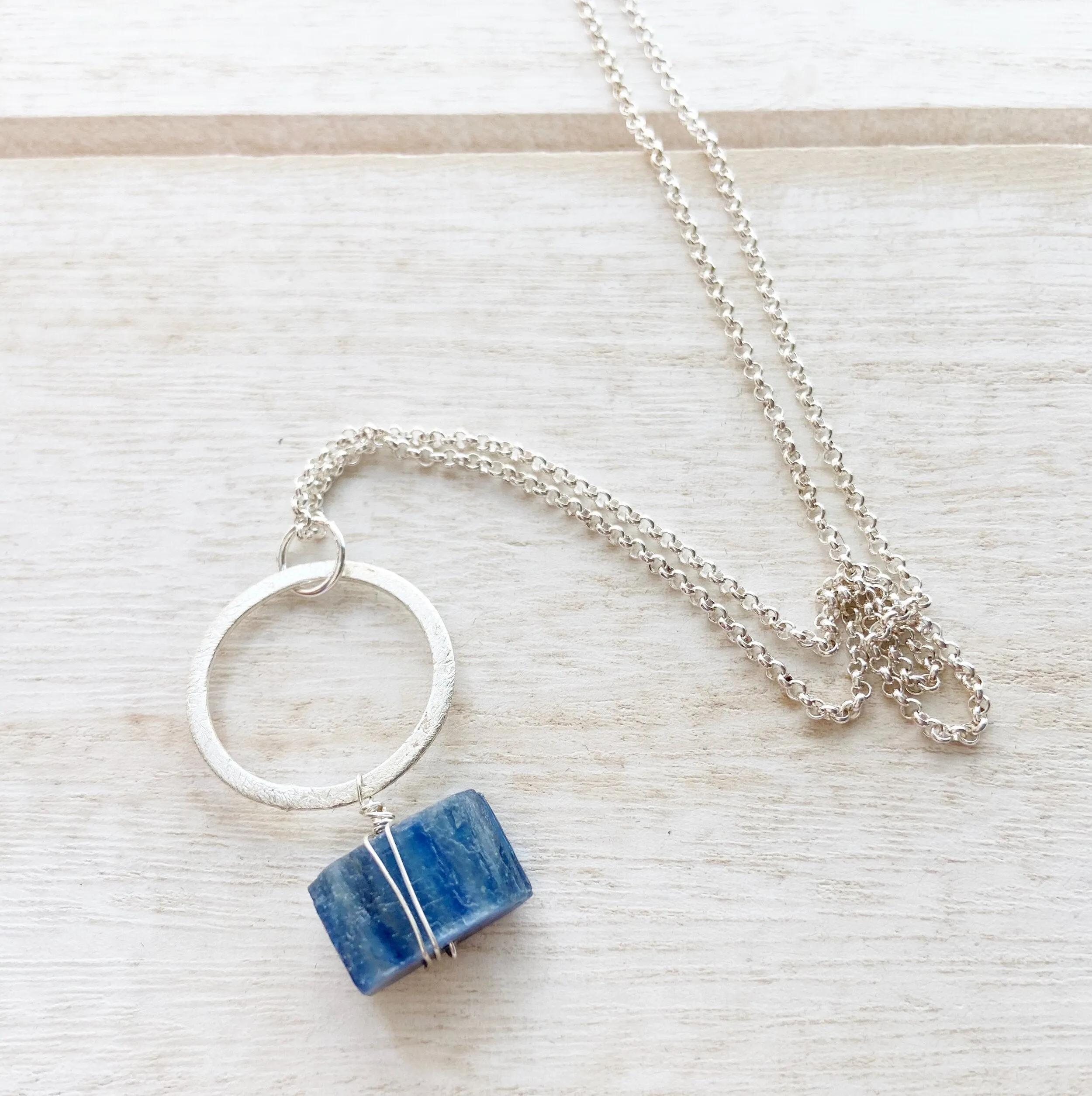 Trust Yourself: Kyanite Geometric Pendant Necklace in Gold or Silver (26 inches)