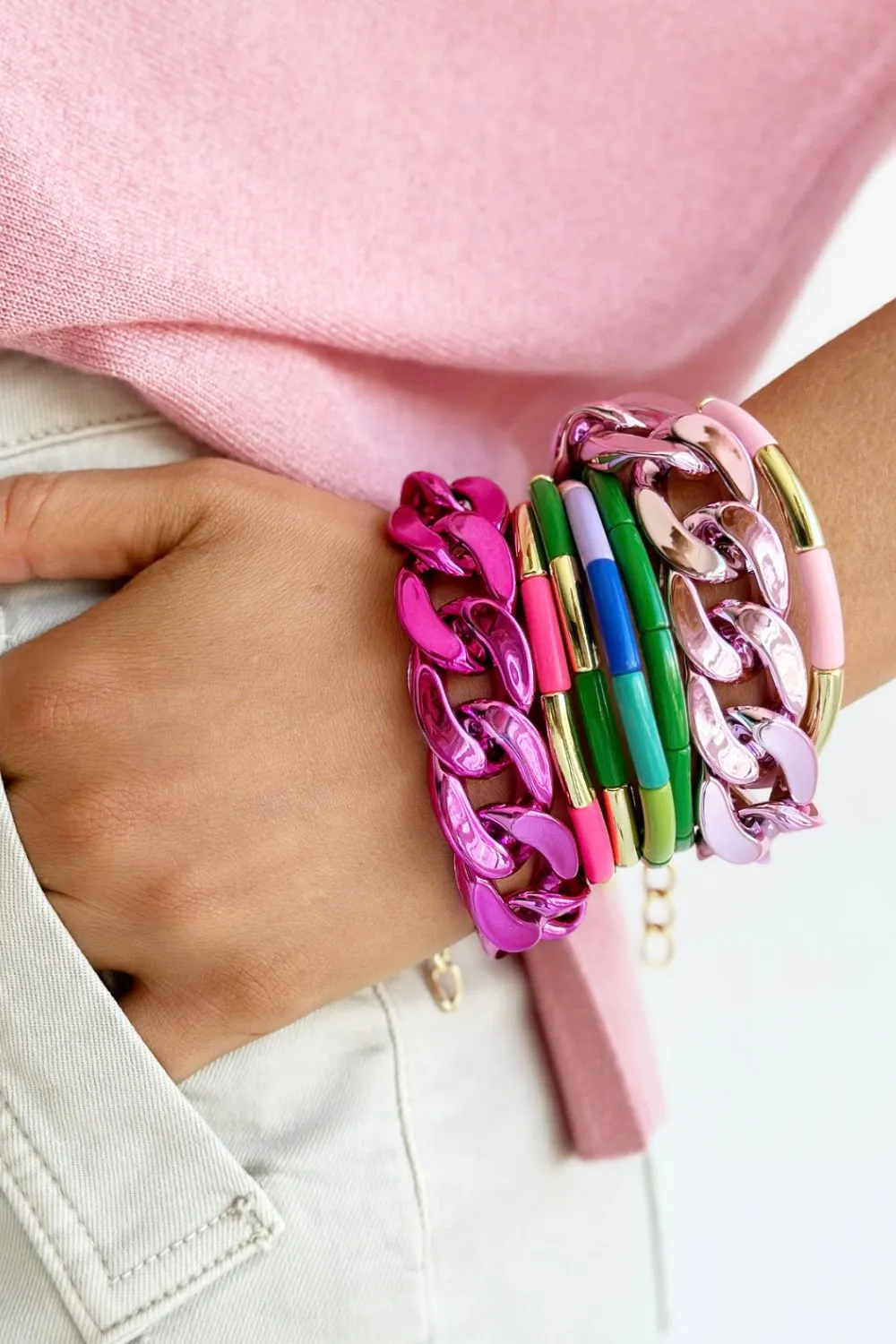 Tube Bracelet Solid | Gold & Pale Pink