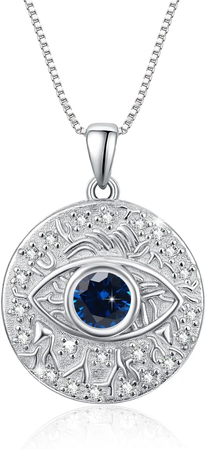 TUGHRA Evil Eye Necklace S925 Sterling Silver Evil Eye Pendant Necklaces Protection Jewelry Amulet Gift for Women Girls Boys Men Birthday Anniversary